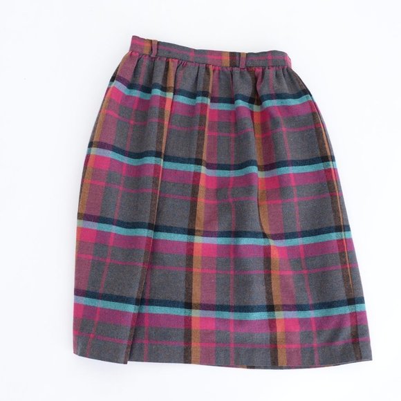 Vintage  Multi-Colour Plaid A-Line High Waisted Skirt - Picture 8 of 8